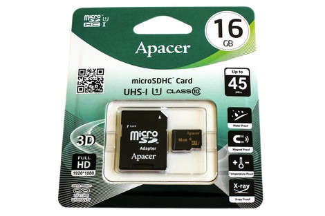Карта пам’яті Apacer 16GB micro SDHC (UHS-1) class10 + SD Adapter (AP16GMCSH10U1-R/16GB)