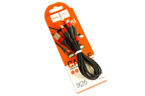Кабель Hoco Xpress One Pull Three Charging Micro-USB+Lightning+Type-C 1M (X26 3in1)