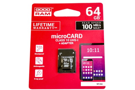 Карта памяти GOODRAM 64GB micro SDHC (UHS-1) class10 + SD Adapter (M1AA/64GB)