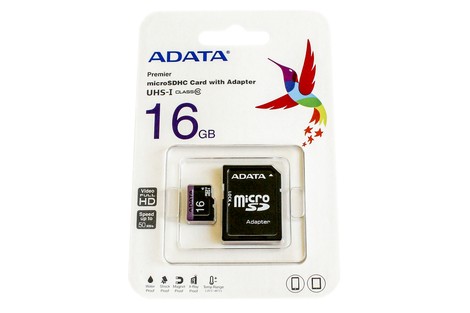 Карта памяти ADATA Premier 16GB micro SDHC (UHS-1) class10 + SD Adapter (AUSDH16GU1CL10-RA1/16GB)