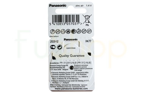 Батарейка Panasonic PR312 Hearing Aid Batteries Zinc Air (PR-312(41)/6LB) [PR312/6LB]