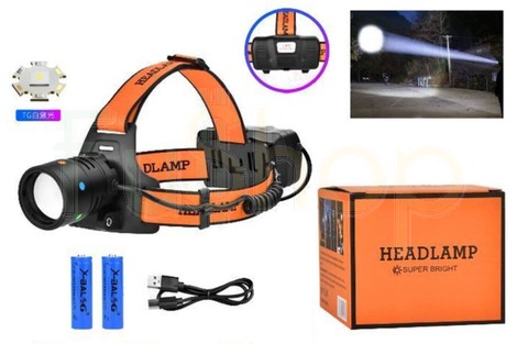 Налобний ліхтар BL-T210-TG (PM10-TG), Zoom, Type-C, 2*18650, алюмінієвий корпус