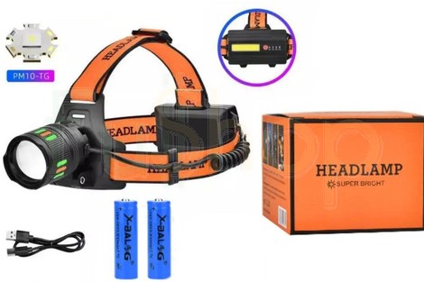 Налобний ліхтар BL-T203-TG (PM10-TG+СОВ), Zoom, Type-C, 2*18650, алюмінієвий корпус