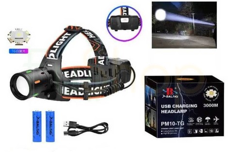 Налобний ліхтар BL-T207-TG (PM10-TG), Zoom, Type-C, 2*18650, алюмінієвий корпус