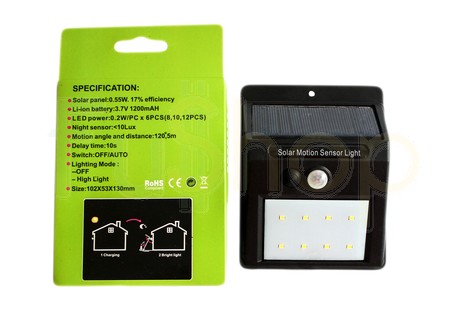 Вуличний автономний світильник XF-6008-8SMD Solar Motion Sensor Light (сонячна панель, датчик руху)