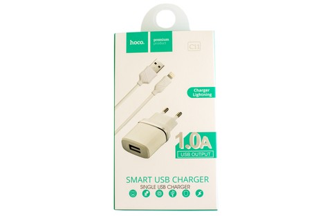 Сетевое зарядное устройство Hoco C11 Single USB Charger Lightning 1.0A