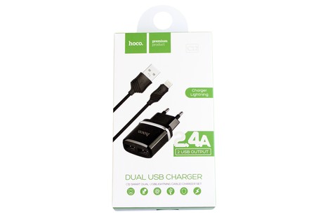 Мережевий зарядний пристрій Hoco C12 Dual USB Charger Lightning 2.4A