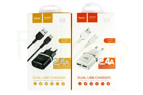 Мережевий зарядний пристрій Hoco C12 Dual USB Charger Type-C 2.4A