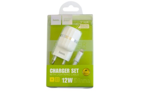 Сетевое зарядное устройство Hoco C41A Wisdom Dual USB Charger Set Lightning 2.4A 12W
