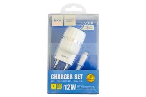 Мережевий зарядний пристрій Hoco C41A Wisdom Dual USB Charger Set Micro 2.4A 12W