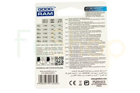 Карта памяти GOODRAM 4GB micro SDHC class4 + SD Adapter (M40A / 4GB)