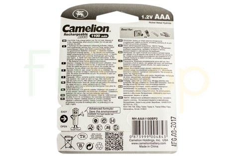 Акумулятор Camelion AAA 1100mAh NiMh (2 шт.) Rechargeable Accu Advanced Formula (NH-AAA1100BP2)