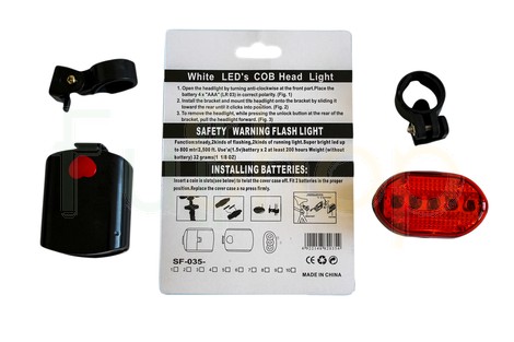 Комплект велосипедных фар SF-035-COB 3*ААА, STOP-5LED 2*AAA