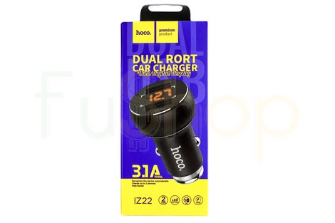 Универсальное автомобильное зарядное устройство Hoco Z22 Double USB Port Car Charger with Digital Display 3.1A