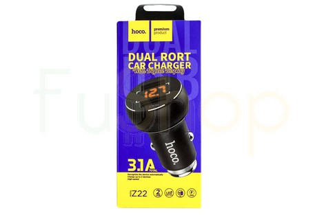 Універсальний автомобільний зарядний пристрій Hoco Z22 Double USB Port Car Charger with Digital Display 3.1A